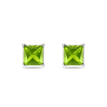 Solitaire Princess Cut Stud Earrings Simulated Peridot CZ 925 Sterling Silver